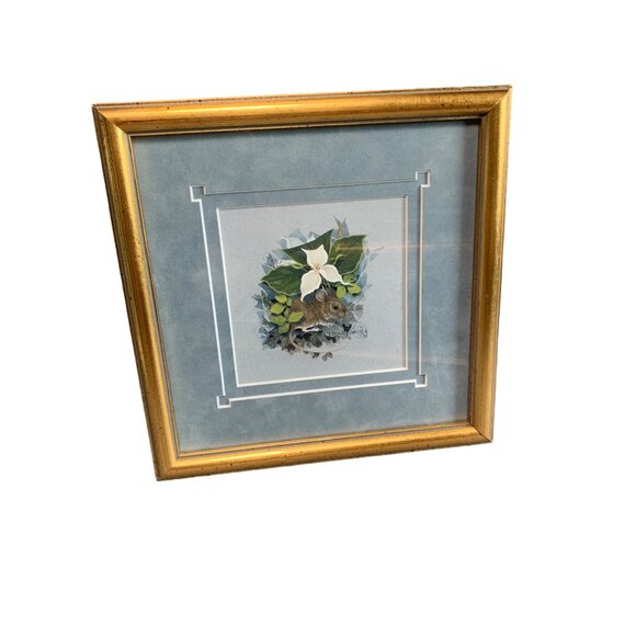 Framed Mouse Watercolor by Theresa Politowicz in Gold Frame Signed 10x10 - Picture 1 of 10